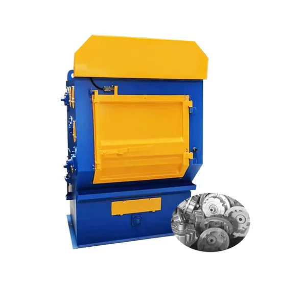 Granalladora vibratoria para limpieza de superficies metálicas con abrasivo automático de orugas para piezas de fundición pequeñas y medianas.